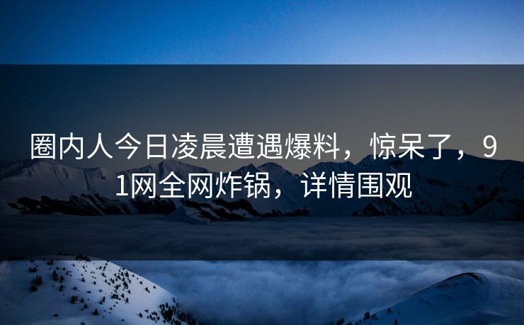 圈内人今日凌晨遭遇爆料，惊呆了，91网全网炸锅，详情围观
