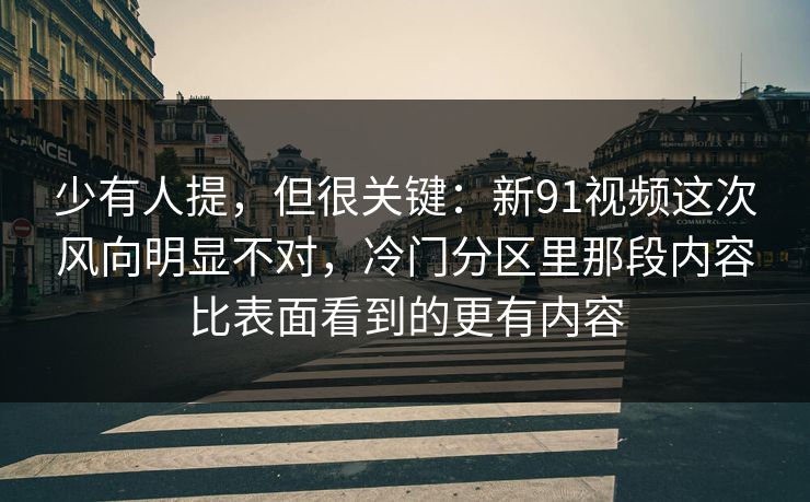 少有人提，但很关键：新91视频这次风向明显不对，冷门分区里那段内容比表面看到的更有内容